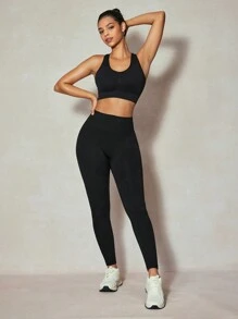 Slayoga Leggings aderenti senza cuciture minimal in colore unito per uso quotidiano da donna