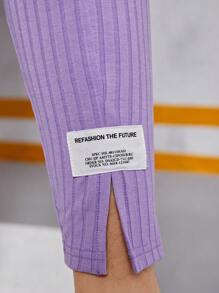 SHEIN Áo hoodie dệt kim có gân và quần dài hai mảnh thông thường cho các cô gái tuổi teen - Màu tím hoa cà - Xem 4