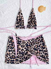 Swim SXY 2pcs/Set Reversible Leopard Print Swimwear With 3 Pieces Summer - Multicolor - View 7