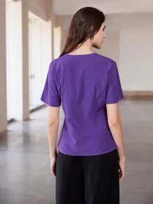 Aveloria Modichic Chic Chinese Style Tie-Up Hem Split Front Summer Blouse For Ladies - Purple - View 3