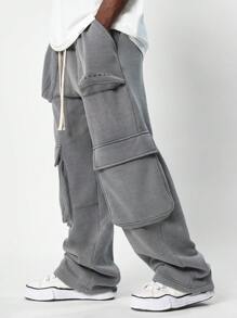 SUMWON Oversized Cargo Sweatpants Relaxed Fit Utility Winter Fleece Lounge Pants Athletic Gym Jogger Pants With Pockets Streetwear Sweatpants