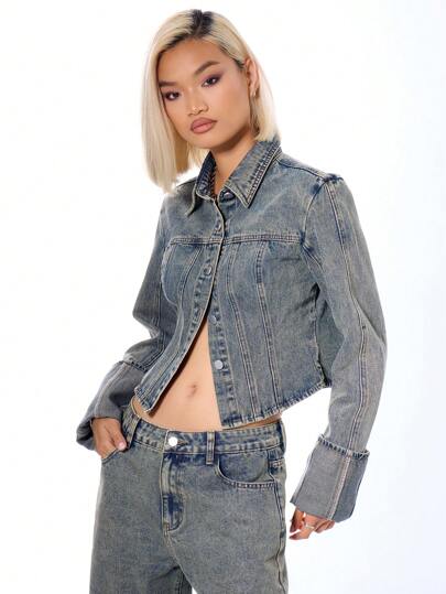 MUSERA 长袖牛仔短款外套，90年代春季可爱风