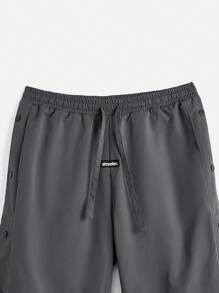Manfinity NXTstreet Men's Solid Color Drawstring Waist Wide-Leg Woven Pants With Pockets - Grey - View 6