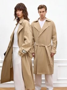 Manfinity VCAY Men's Loose Casual Long Trench Coat, Spring Autumn, For Fall Winter - Khaki - View 4