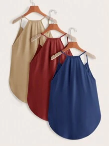 SHEIN Clasi Women's Summer Solid Color Wrap Around High Low Hem Cami Tank Top - Multicolor - View 2