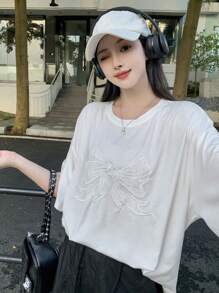 DAZY Oversized T-Shirt mit Schleife und weiter Passform, Kurzarm