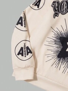 SHEIN 2 件 Tween 女童印花连帽运动衫和裤子套装 - 杏色 - 查看 4