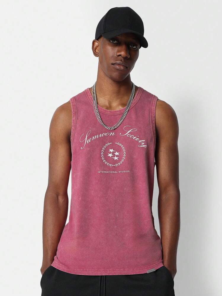 Washed Tank Top With Club Graphic Print