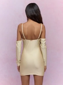 MISSGUIDED Knot Detail Bust Cut-Out Bodycon Cami Mini Dress With Attached Sleeves - Yellow - View 2