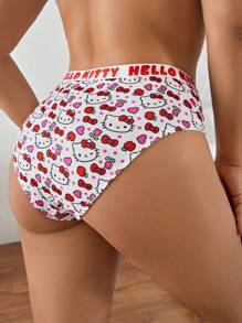 HELLO KITTY AND FRIENDS | SHEIN 2pcs/Pack Women's Plus Size White And Red Cute Kitty Cartoon Letter Printed Elastic Waist Comfy Panties