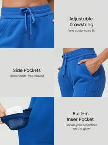 GLOWMODE Quần chạy bộ bằng vải cotton pha lông cừu ấm cúng hai bước hai tông màu - Màu xanh lam - Xem 4