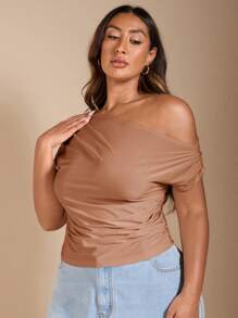 SHEIN BAE Kaos Ukuran Plus - Khaki - View 5