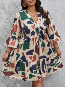 SHEIN Frenchy Plus Size A-Line Smock Dress With Mid-Length Sleeves, Short Fall