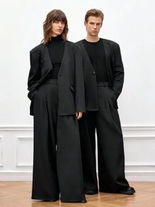 Manfinity INSISELF 2pcs Men's Loose Knitted Casual Suit Set, Office Wear Spring/Summer - Black - View 1