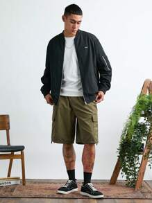 Manfinity VCAY Men's Casual Loose Fit Long Sleeve Open Front Jacket, For Fall Winter - Black - View 1