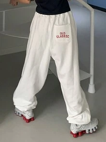 DAZY 女士印花休闲宽松白色运动裤，时尚服装 - 白色 - 查看 7