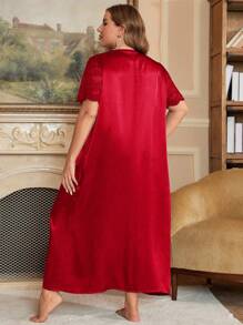 Vestido largo de seda sintética con diseño de encaje transparente para talla grande, ideal para vacaciones
