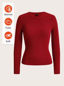 SHEIN BASICS Solid Ribbed Knit Tee