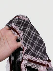 ROMWE Kawaii Vintage Sweet Lace And Grid Patterned Ruched Bowknot Decor Women's Tank Top