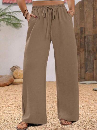 EMERY ROSE Plus Size Women Solid Minimalist Casual Drawstring Pants Fall Cloth For Women