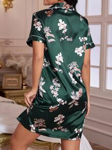 全身花卉印花撞色缎面睡裙 睡衣裙 Luxeloungewear - 彩色 - 查看 2