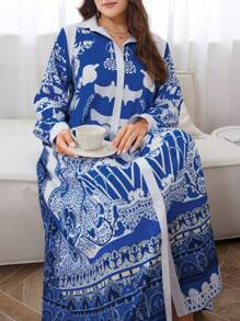 Al Najma Plus Paisley Print Button Front Dress - Multicolor - View 4