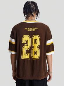 Manfinity Campus Court Manfinity StreetEZ Nam Back To School Họa Tiết Sọc Số Cổ Tròn Tay Ngắn Áo Len Dệt Kim - Nhiều màu - Xem 2