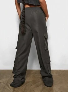 SUMWON WOMEN Multi Pockets Cargo Pant With Buckle Detail - Grey - View 2