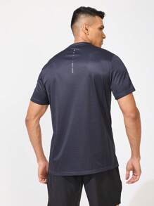Coreblaze Boyfriend Style Men's Crew Neck Short Sleeve Letter Print Activewear Top, Casual Everyday Wear - Grey - View 2