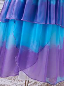 女孩夏季美人鱼风格薄纱吊带连衣裙，甜美公主裙，社交媒体网红连衣裙，蛋糕裙 - 紫色 - 查看 4