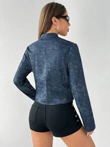 Muchica Áo khoác dệt denim tay dài cài nút phía trước cho nữ, mặc thường ngày - Rửa tối - Xem 2