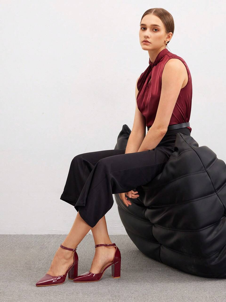 CUCCOO BIZCHIC Women's Fashionable Hollow Ankle Strap Wine Red High Heels With Pointed Toe, Suitable For Work And Parties BURGUNDY Heels Spring Shoes Spring Break Easter For Christmas Spring Shoes