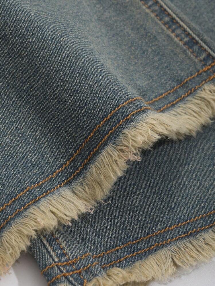 Women's Solid Color Fringe Hem Pocketed Flare Leg Jeans