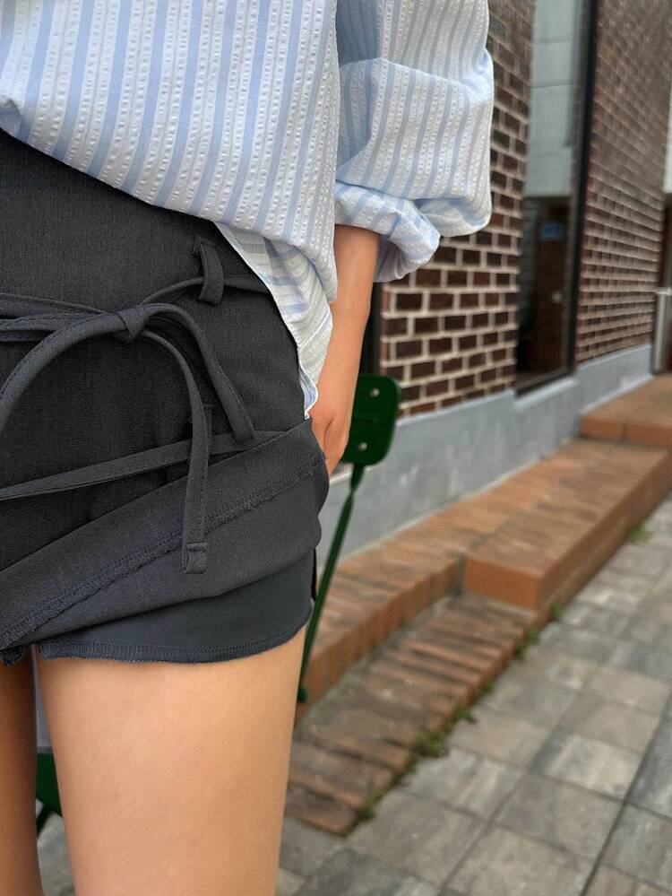 Women Solid Color Bowknot Decor Skirt