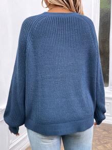 SHEIN LUNE Plus Size Women's Solid Round Neck Raglan Sleeve Long Sleeve Casual Pullover Sweater, Autumn/Winter
