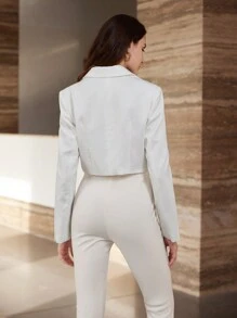 GENKIRA 修身简约专业工作服办公室女士短款西装外套 - 白色 - 查看 2