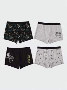 4pcs/Set Young Boy Gamepad & Letter Print Comfortable Boxer Briefs