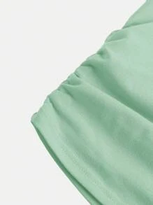 SHEIN Girlism Tween Girls Casual Crew Neck Short Sleeve Ruched Side T-Shirt With Scrunchie - Green - View 4