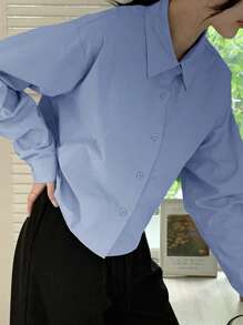 DAZY 女士纯色长袖翻领系带衬衫，秋装