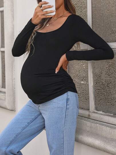 SHEIN Maternity Plain Casual Crew Neck Long Sleeve T-Shirt