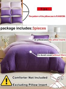 3pcs Ombre Purple Polyester Duvet Cover Set, Minimalist & Fashionable Bedding Set Suitable For All Seasons - Multicolor - View 4