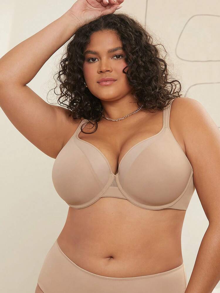 Suporte Curva Plus Dream + Suporte de Cobertura Total Suave Alça Larga Sutiã Básico Marrom com Sustentação