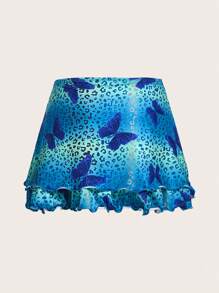 SHEIN X KeniaOs SHEIN ICON Butterfly & Leopard Print Ruffle Hem Skirt
