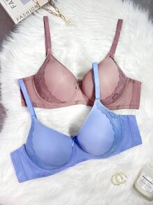Snug Zone 2 件大码蕾丝性感聚拢文胸钢圈文胸女士内衣 - 彩色 - 查看 7