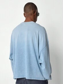 SUMWON Vintage Aesthetic Oversized Washed SUM Sweatshirt Crew Neck Winter Casual Streetwear Jumper Fall Lounge Athleisure Pullover - Blue - View 2