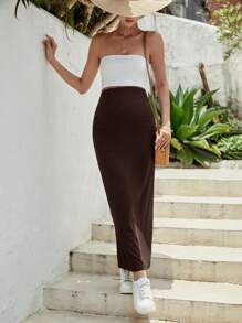 SHEIN Maternity Casual Solid Color High Waist Skirt