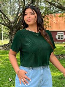 SHEIN EZwear Blusa de verano para mujer de tallas grandes, cuello en V, manga corta, con fruncido, tipo top corto