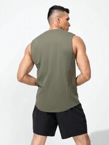 Manfinity Athleisure Boyfriend Style Men's Casual Letter Print Round Neck Sports Vest Back To School