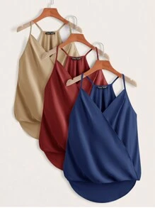 SHEIN Clasi Women's Summer Solid Color Wrap Around High Low Hem Cami Tank Top - Multicolor - View 1