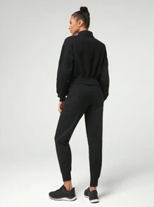 GLOWMODE Everyday Fleece Stand-Up Collar Half-Zip Corset Long Sleeve Sweatshirt Daily Casual Fall Winter - Black - View 9